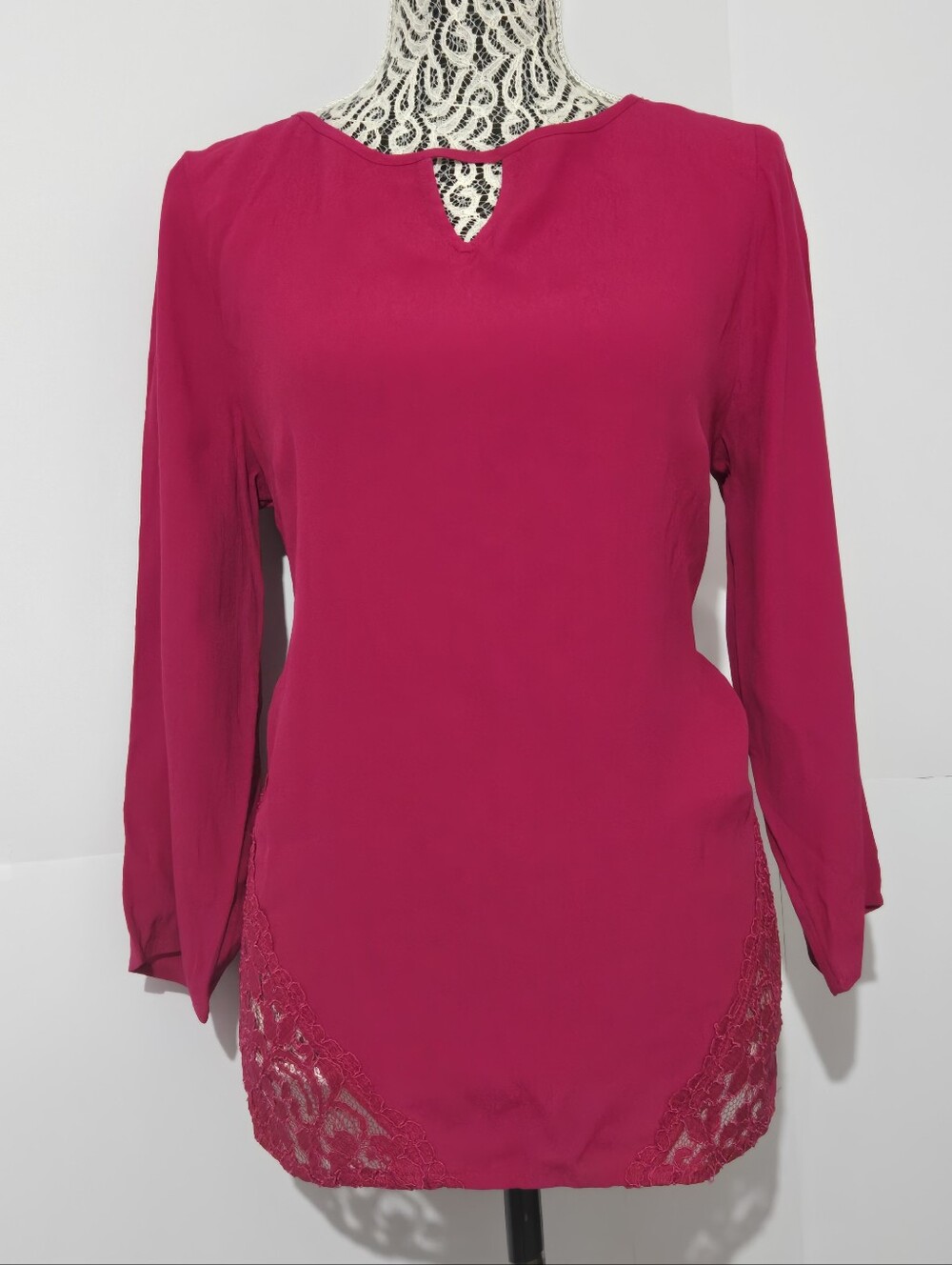 GAP Women's Bright Fuchsia Long Sleeve Lace-Hem Blouse